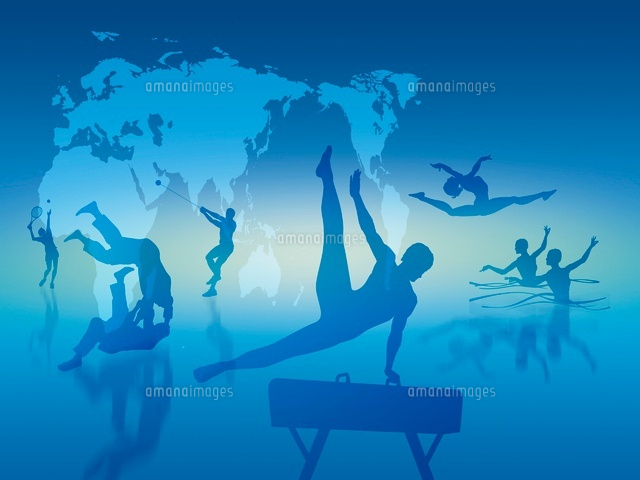 世界地図とオリンピック競技のシルエット の写真素材 イラスト素材 アマナイメージズ