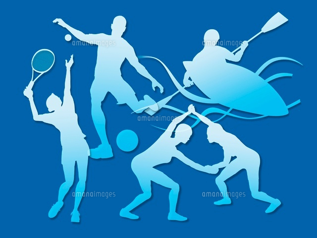 オリンピック競技のシルエット青背景 の写真素材 イラスト素材 アマナイメージズ