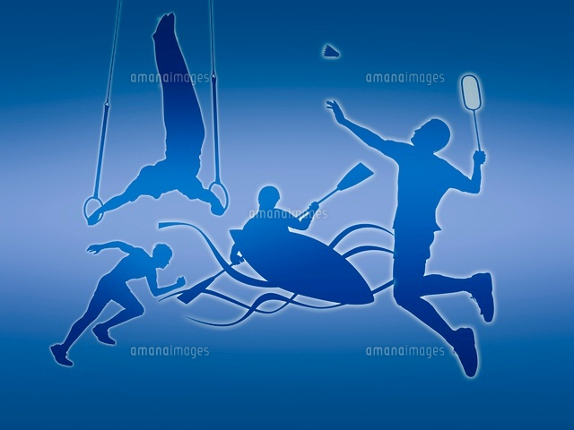 オリンピック競技のシルエット青背景 の写真素材 イラスト素材 アマナイメージズ