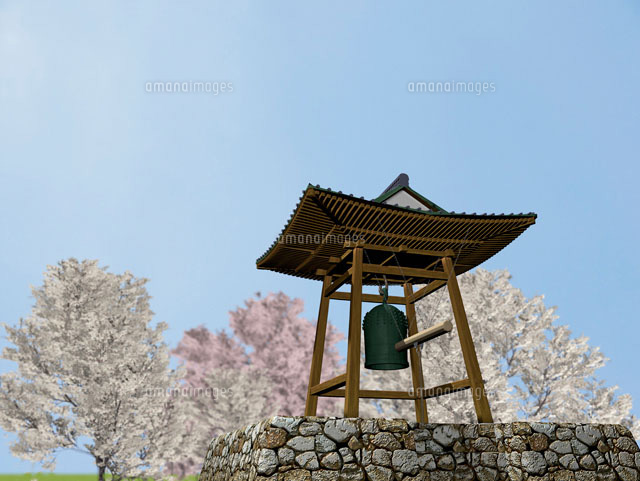 寺の鐘と桜[10361000066]の写真・イラスト素材｜アマナイメージズ