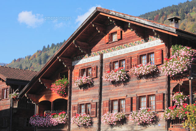 窓辺の花と家 の写真素材 イラスト素材 アマナイメージズ