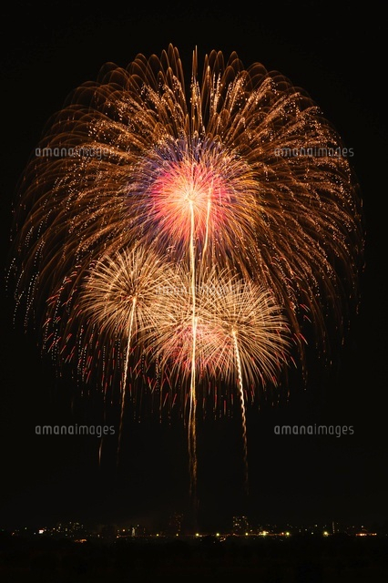 とりで利根川花火大会の打上花火 の写真素材 イラスト素材 アマナイメージズ