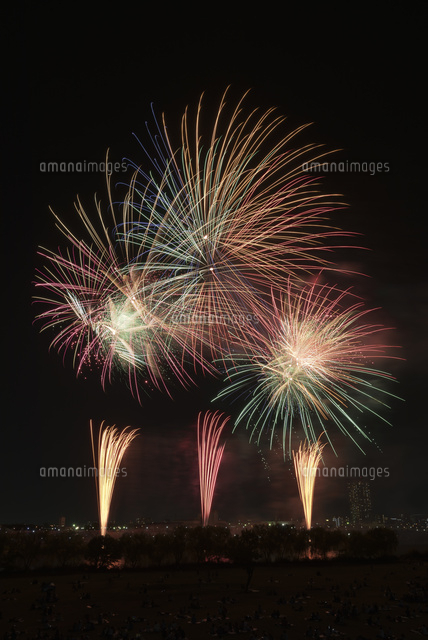 葛飾納涼花火大会 ワイドスターマイン の写真素材 イラスト素材 アマナイメージズ
