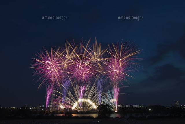 葛飾納涼花火大会 ワイドスターマイン の写真素材 イラスト素材 アマナイメージズ
