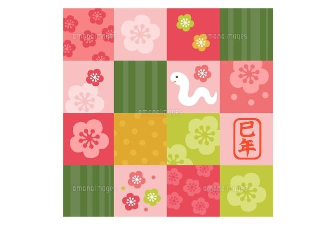 巳年 年賀状 和柄の白ヘビ の写真素材 イラスト素材 アマナイメージズ