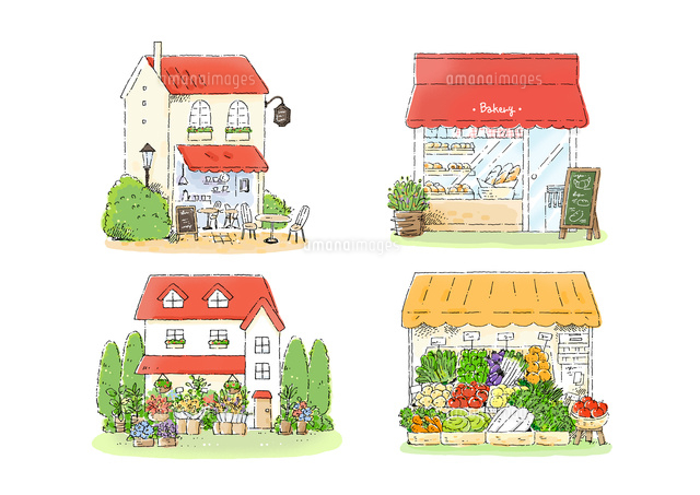 カフェ ベーカリー 花屋 八百屋 の写真素材 イラスト素材 アマナイメージズ
