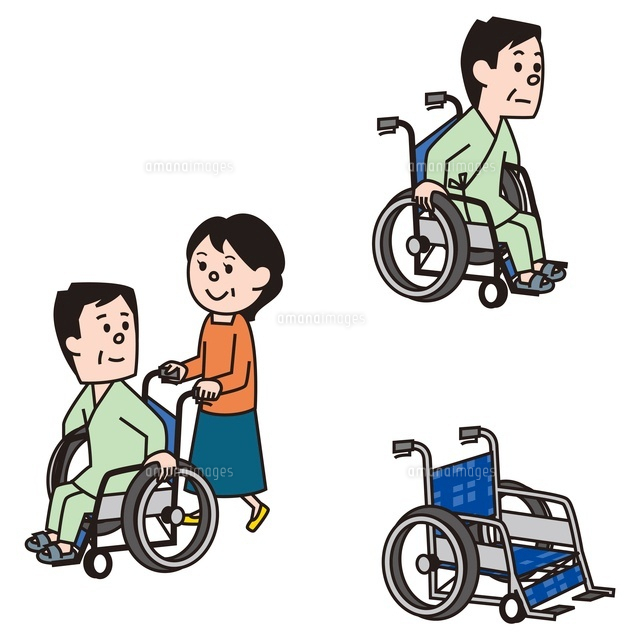 車いすの男性 車いすを押してもらう男性 車いす の写真素材 イラスト素材 アマナイメージズ