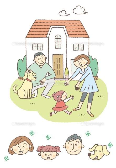 家族とマイホーム の写真素材 イラスト素材 アマナイメージズ