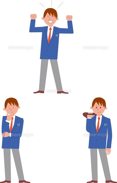 男子高生ポーズ3パターン の写真素材 イラスト素材 アマナイメージズ