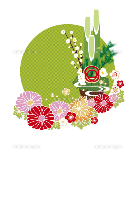 年賀状 門松と花 緑 の写真素材 イラスト素材 アマナイメージズ