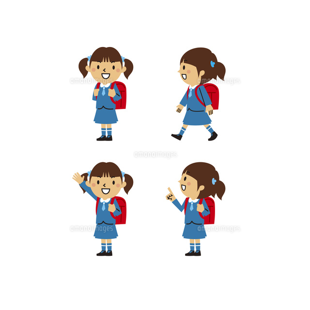 小学生の女の子 制服 笑顔 登校 指差し の写真素材 イラスト素材 アマナイメージズ