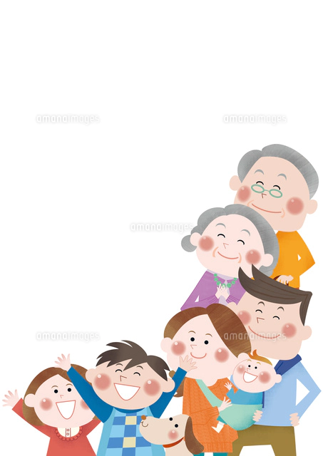 空を見上げる希望に満ちた三世代家族[10431000197]の写真・イラスト