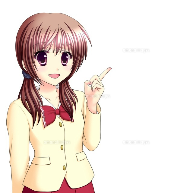 指をさして微笑む女子生徒 冬服 の写真素材 イラスト素材 アマナイメージズ