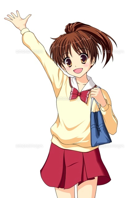手描きイラスト：オリジナル：制服の女の子：初夏：A4
