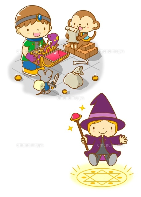 宝探しをする男の子と魔法使い の写真素材 イラスト素材 アマナイメージズ