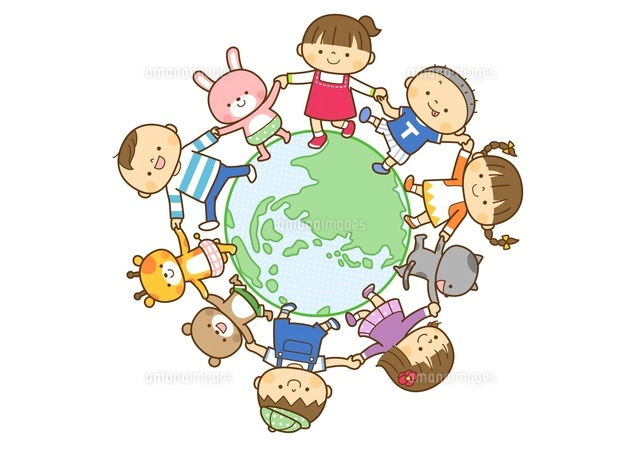 輪になっている子供と動物たちのフレーム の写真素材 イラスト素材 アマナイメージズ