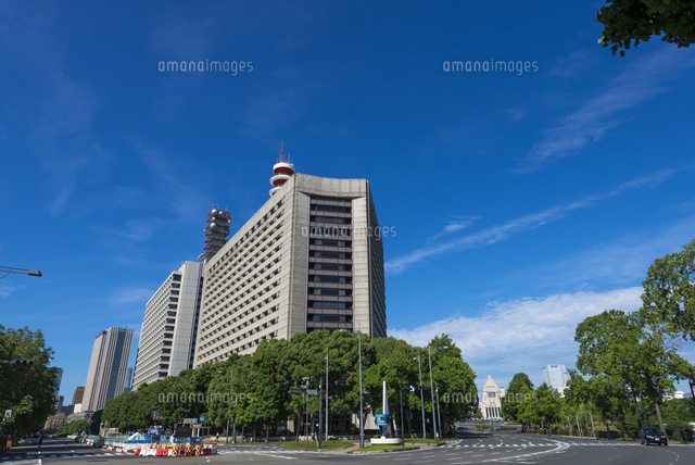 警視庁と道の先に国会議事堂 の写真素材 イラスト素材 アマナイメージズ
