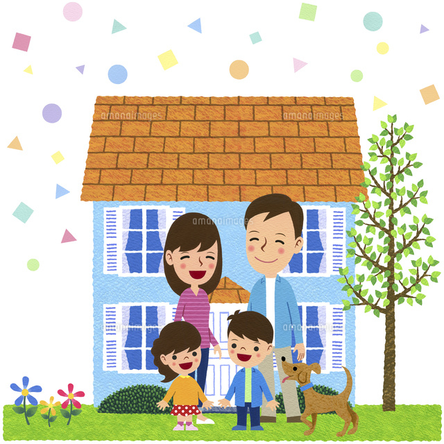 二世代家族とマイホーム 10514000087 の写真素材 イラスト素材 アマナイメージズ