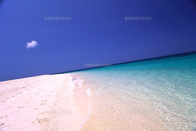 プカシェルビーチの青い空と白い砂[10532000064]の写真・イラスト素材
