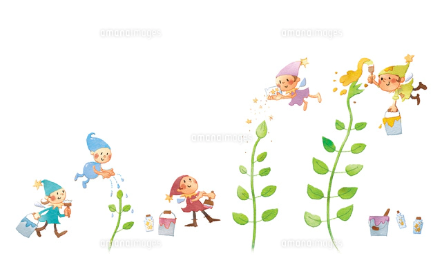 春の妖精たちの花クッキング ケーキ の写真素材 イラスト素材 アマナイメージズ