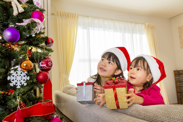 クリスマスツリーを飾って遊ぶ姉妹 10567000416 の写真素材 イラスト素材 アマナイメージズ