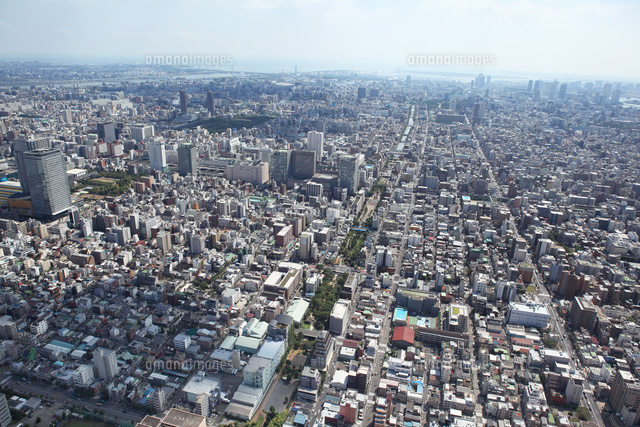大横川親水公園から錦糸町駅 東京湾まで望む航空写真 の写真素材 イラスト素材 アマナイメージズ