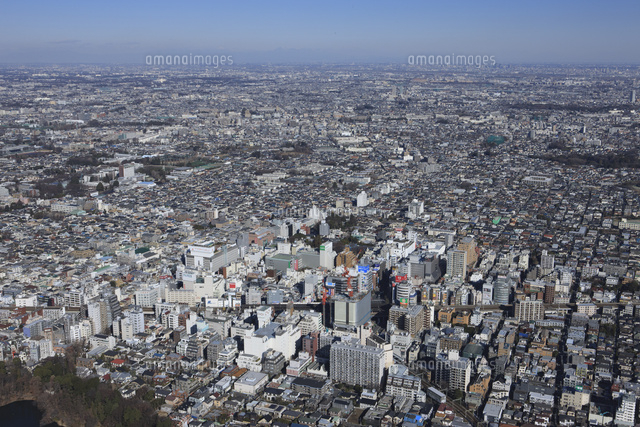 吉祥寺駅空撮 南より武蔵野市方面[10684000086]の写真・イラスト素材