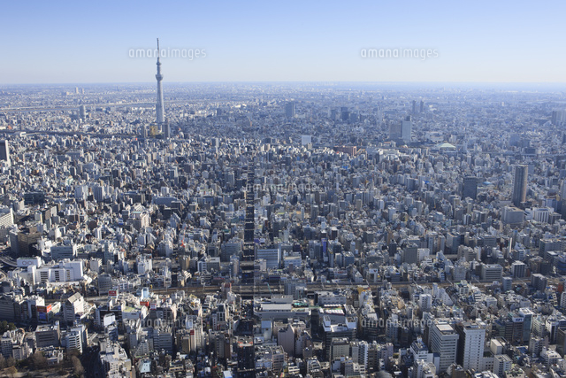 御徒町駅空撮 西側よりスカイツリー 両国方面 の写真素材 イラスト素材 アマナイメージズ