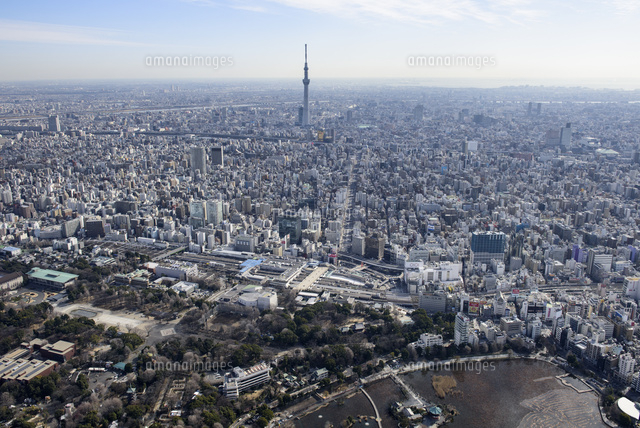 上野駅 京成上野駅空撮 西側より浅草 スカイツリー方面 の写真素材 イラスト素材 アマナイメージズ