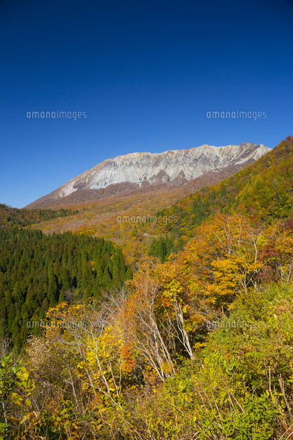 鍵掛峠より紅葉と大山 の写真素材 イラスト素材 アマナイメージズ