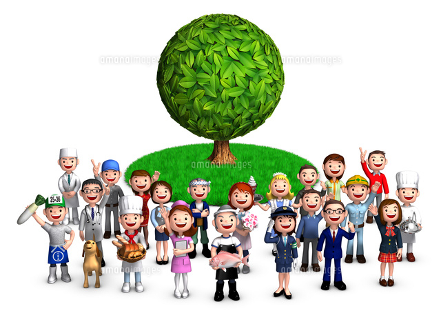 木といろんな職業と人々 の写真素材 イラスト素材 アマナイメージズ