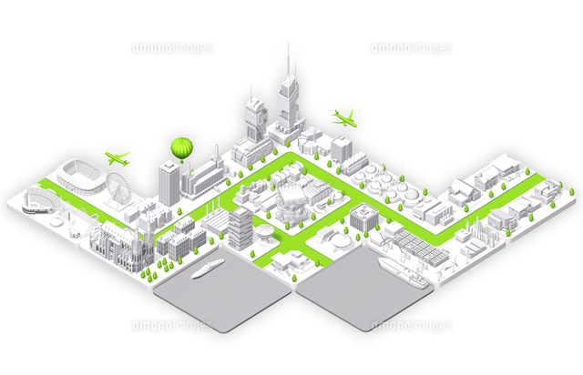 町並みアイソメトリック白 1 の写真素材 イラスト素材 アマナイメージズ
