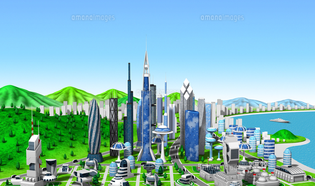 新未来の町青空 の写真素材 イラスト素材 アマナイメージズ