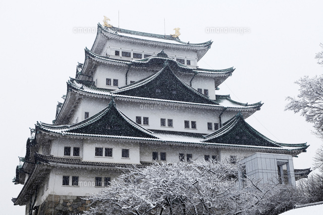 1月冬 雪の名古屋城 愛知の雪景色 10738000173 の写真素材 イラスト素材 アマナイメージズ
