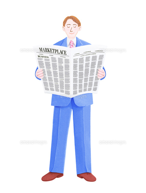 新聞を読むビジネスマン の写真素材 イラスト素材 アマナイメージズ