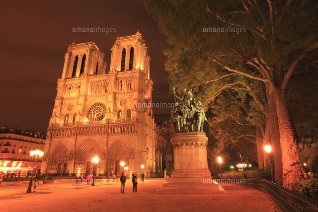 ノートルダム大聖堂の夜景[10769001950]の写真・イラスト素材｜アマナ
