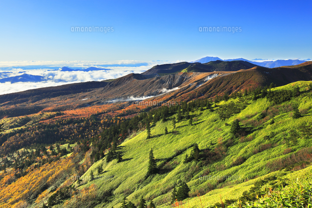 朝の渋峠より草津白根山と秋の空[10816005775]の写真・イラスト素材