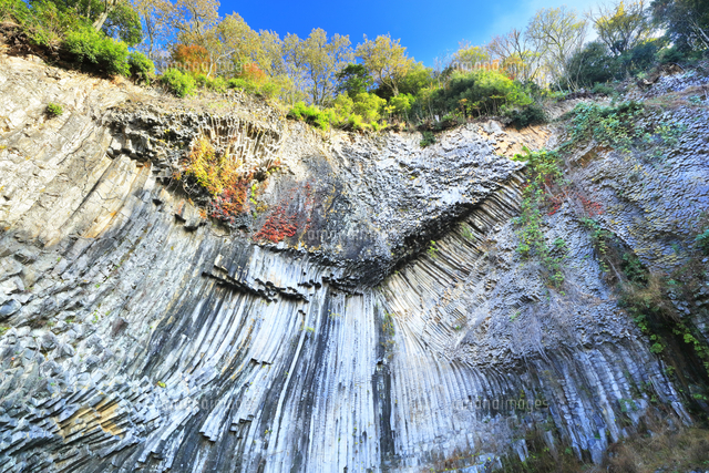 秋の玄武洞公園 青龍洞の柱状節理と紅葉[10816009449]の写真・イラスト