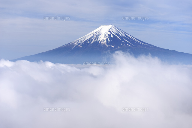 山梨県 雲海に浮かぶ富士山 三つ峠より[10828000471]の写真・イラスト
