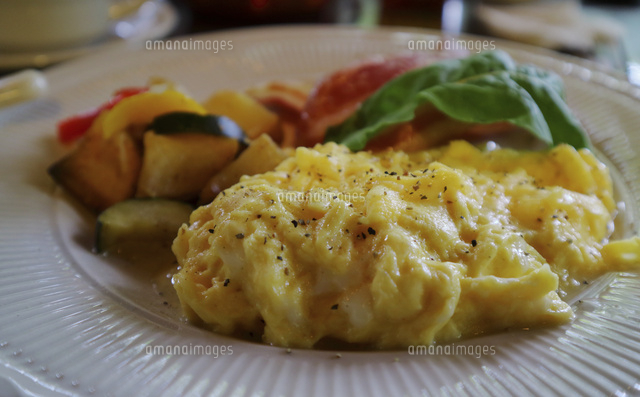 緑豊かな軽井沢の森にあるカフェのスクランブルエッグ の写真素材 イラスト素材 アマナイメージズ