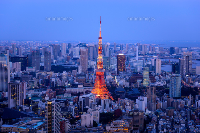 東京タワーと薄暮の都心 の写真素材 イラスト素材 アマナイメージズ