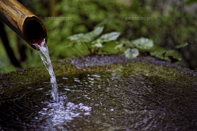 手水鉢に注ぐ水 の写真素材 イラスト素材 アマナイメージズ
