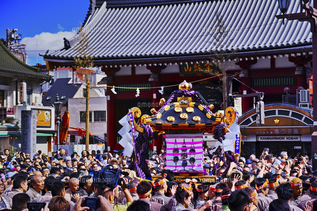 雷門前をいく三社祭の神輿 の写真素材 イラスト素材 アマナイメージズ