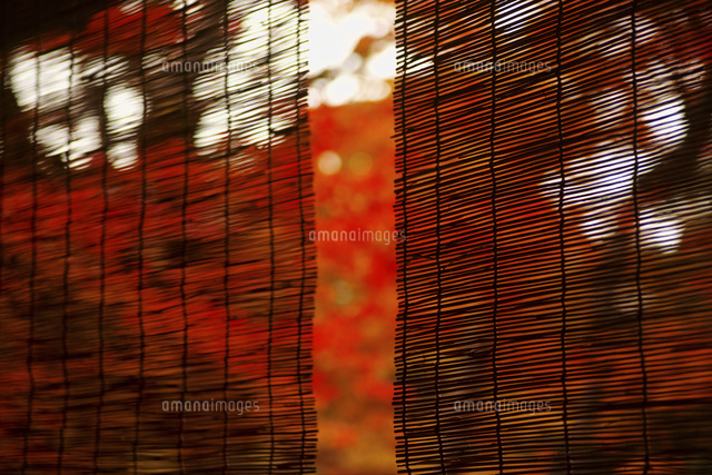 秋の庭にかかる簾 の写真素材 イラスト素材 アマナイメージズ