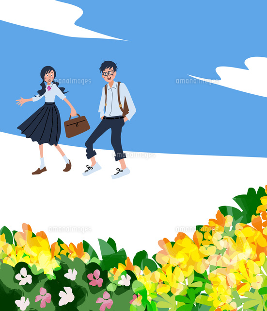 制服を着た女子学生と男子学生 の写真素材 イラスト素材 アマナイメージズ