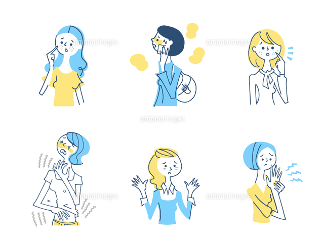 肌トラブル 女性 セット の写真素材 イラスト素材 アマナイメージズ