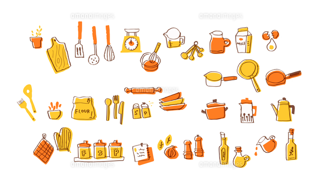 キッチン用品 材料セットb の写真素材 イラスト素材 アマナイメージズ