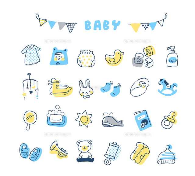 さまざまなベビーアイテム セット の写真素材 イラスト素材 アマナイメージズ