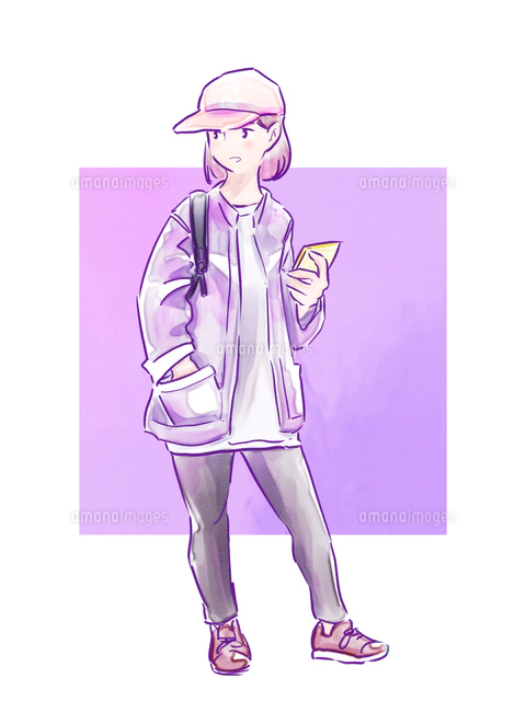 カップを持った緑の服のカフェ店員女性 の写真素材 イラスト素材 アマナイメージズ