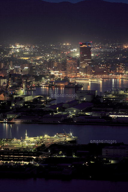 Matsuphoto 夜景写真 フレーム付き 屋島より望む高松市街地の夜景と高松港[10972000087]の写真